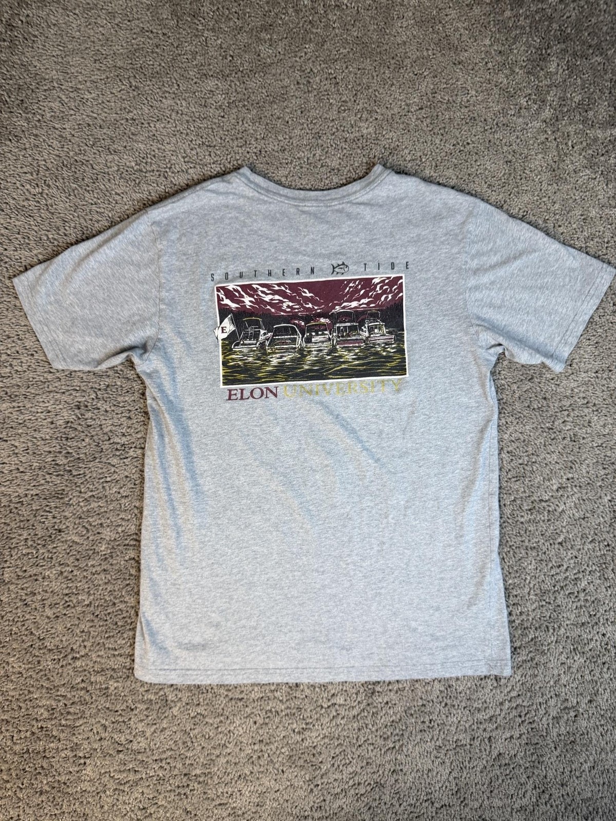 Southern Tide Shirt Mens S Gray Elon University Graphic Crew Neck Cotton